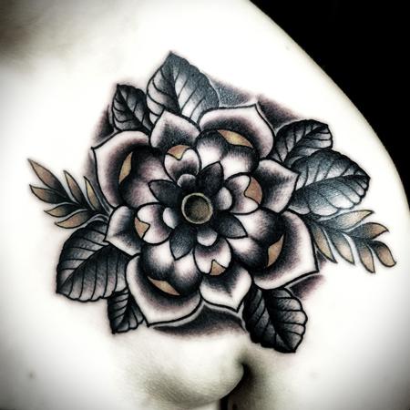 Tattoos - Traditional color flower tattoo. Frichard Adams Art Junkies Tattoo - 106814