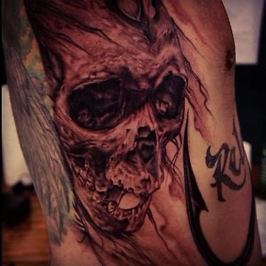 Tattoos - black and grey skull tattoo - 69487