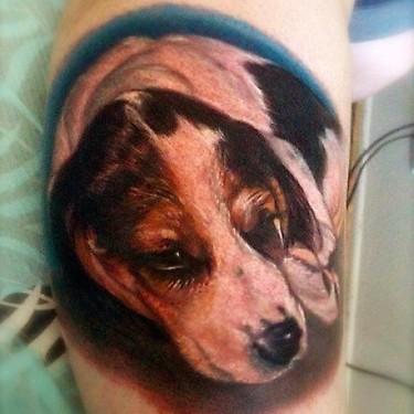 Tattoos - color realistic portrait of dog tattoo. - 69489