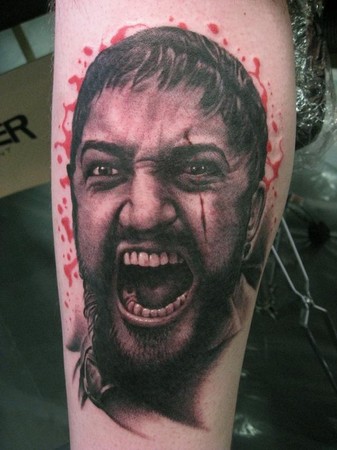 PowerLine Tattoo : Tattoos : Evan Olin : Full color realistic King Leonidas  from 300 movie tattoo