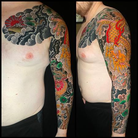 Tattoos - Japanese dragon with Mt Fuji - 146767