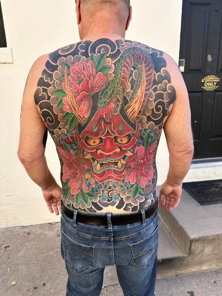 Boston Rogoz - Hannya and snake with peonies Japanese backpiece