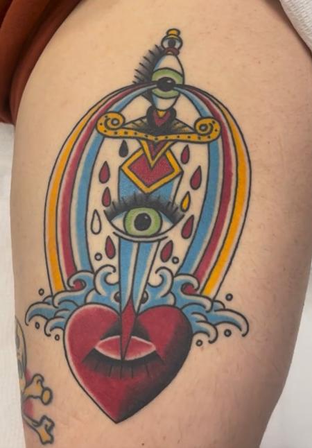 Tattoos - Traditional Dagger With Hearts and Eyes - 145509