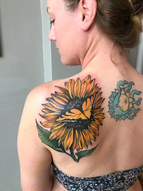 Sunflower and Butterfly by Chuck Day : Tattoos