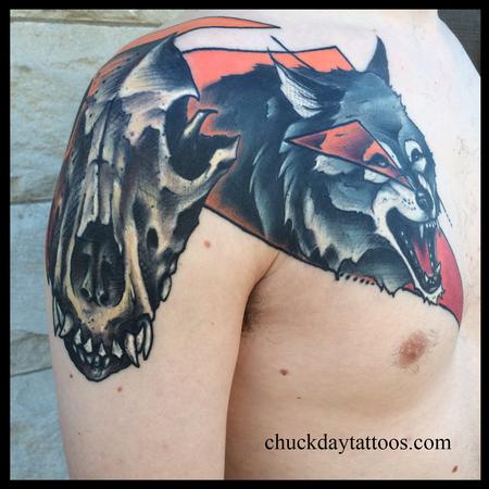 Tattoos - wolf/skull healed - 109745