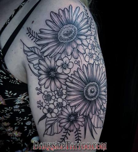 Tattoos - Black and Gray Flowers Tattoo - 130048