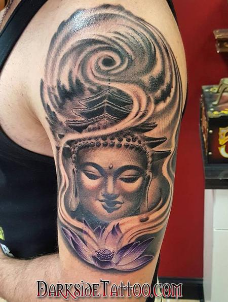 Tattoos - Black and Gray Buddha Tattoo - 130056