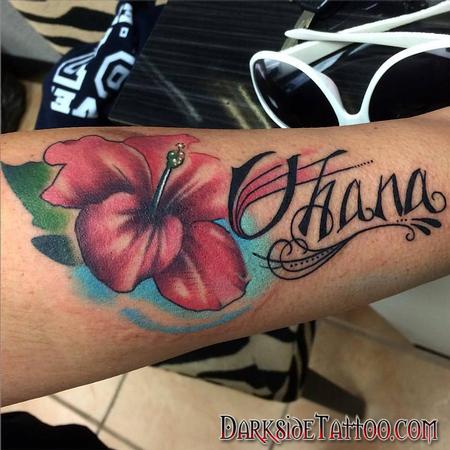 Tattoos - Color Flower and Name Tattoo - 113664