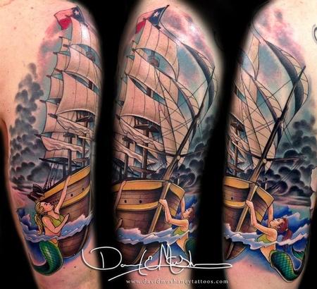 Tattoos - Ship with Mermaids and Stormy Sky - 84335