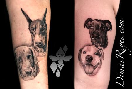 Tattoos - Black and Grey Realistic Dog Portraits - 142138