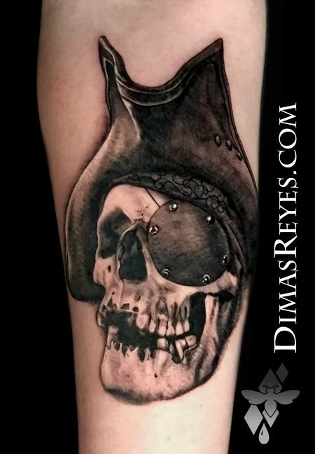 Tattoos - Black and Grey Realistic Pirate Skull Tattoo - 142139