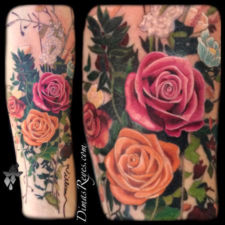 Tattoos - Realistic Color Flower Bouquet Tattoo - 119325