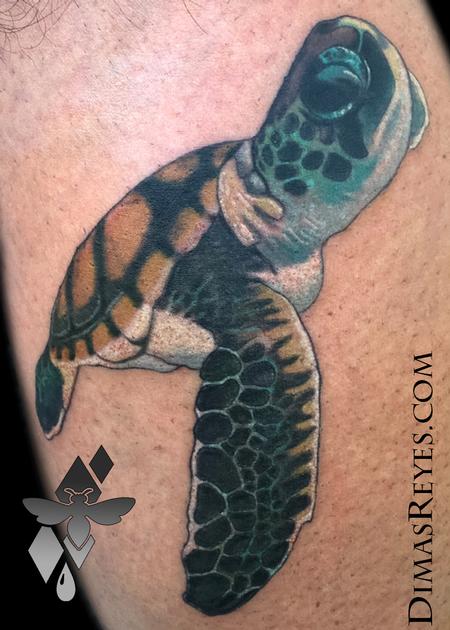 Tattoos - Realistic Color Sea Turtle Tattoo - 119319