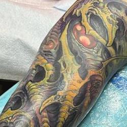 Spiney Biomech Arm Sleeve Tattoo Design Thumbnail