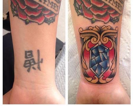 Tattoos - Kanji Coverup with Traditional Gem - 109293