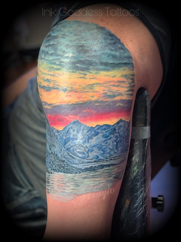 Mountain and Lake scene tattoo by Haylo by Haylo: TattooNOW