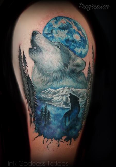 Tattoos - Progression of Realistic Wolf and watercolor integration by Haylo - 141590