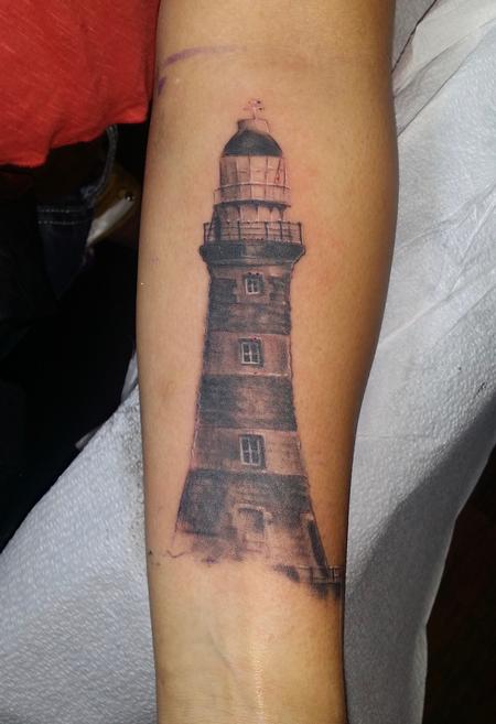 Tattoos - Lighthouse realistic black and gray - 141074