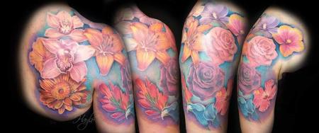 Tattoos - Beautiful floral arrangement shoulder & 1/2 sleeve tattoo  - 141110