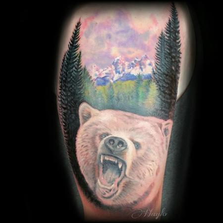 Tattoos - Progression of a Grizzly Bear with the Tetons Mountain range in the background - 103839