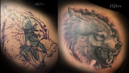 Tattoos - Realistic Wolf cover up - 111925