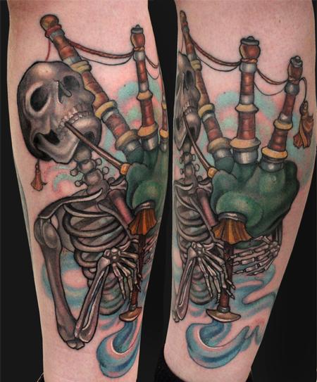 Tattoos - Skeleton playing the bagpipes tattoo - 70341