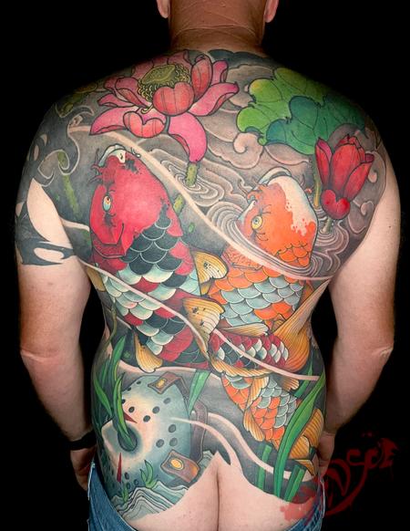 Tattoos - Koi with lotus backpiece  - 146742