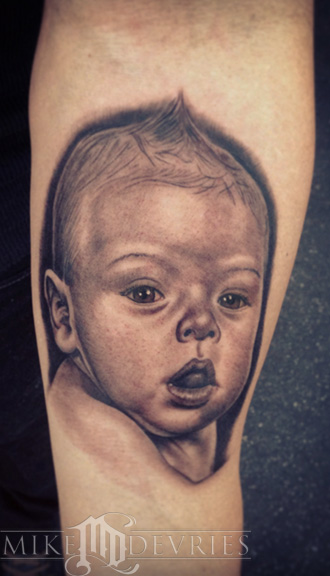 Mike Devries Tattoos Portrait Baby Portrait