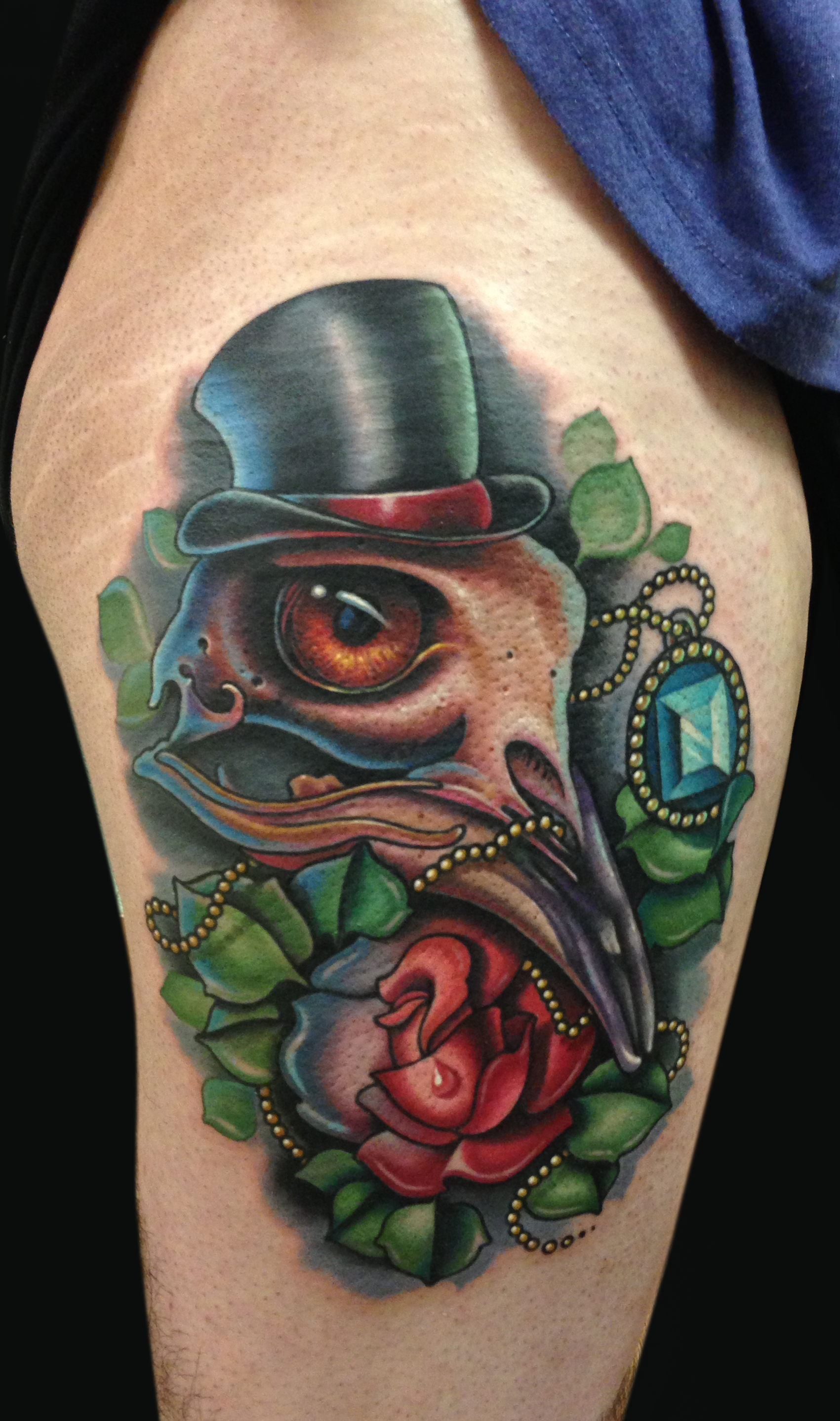 Geometric Flowers And Crow Skull Tattoo On Forearm by Melissa Fusco