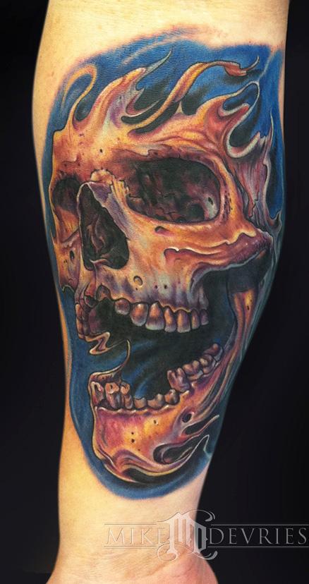 Depiction Tattoo Gallery  Tattoos  Color  Fire Skull Tattoo