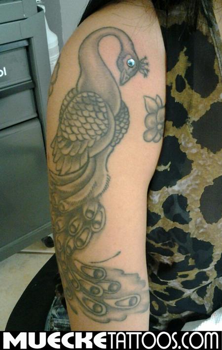 Tattoos - Peacock tattoo with dermal piercing - 70807