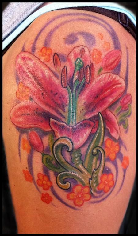 lily flower color tattoo by Phil Robertson : Tattoos