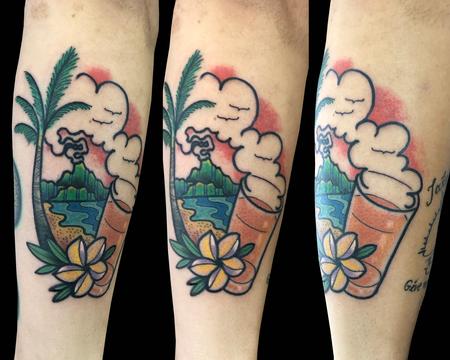 Tattoos - Hawaiian Scene Volcano - 139771