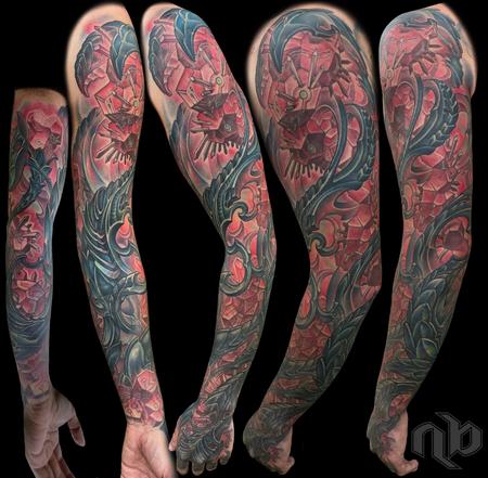 Tattoos - Red Biomechanical Sleeve - 143747